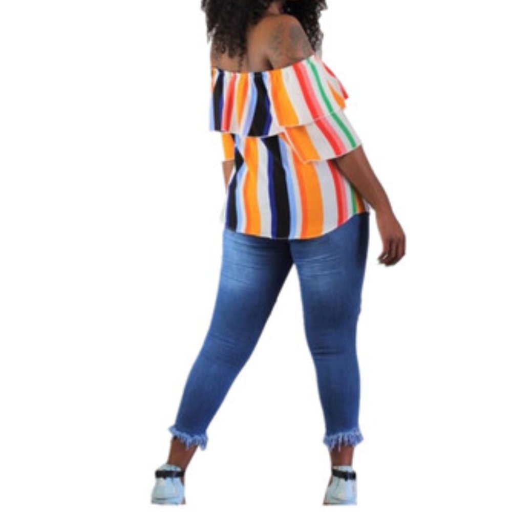 new Stripes Multicolor Off-The-Shoulder Top Blouse Top